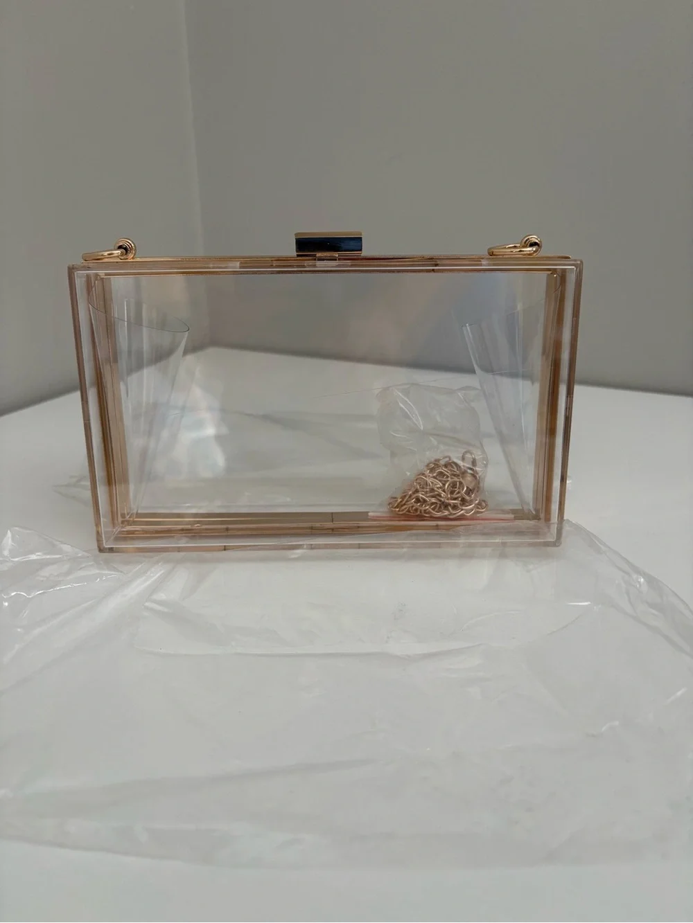 Clear Acrylic Box Clutch with Rose Gold Trim - Transparent Evening Bag